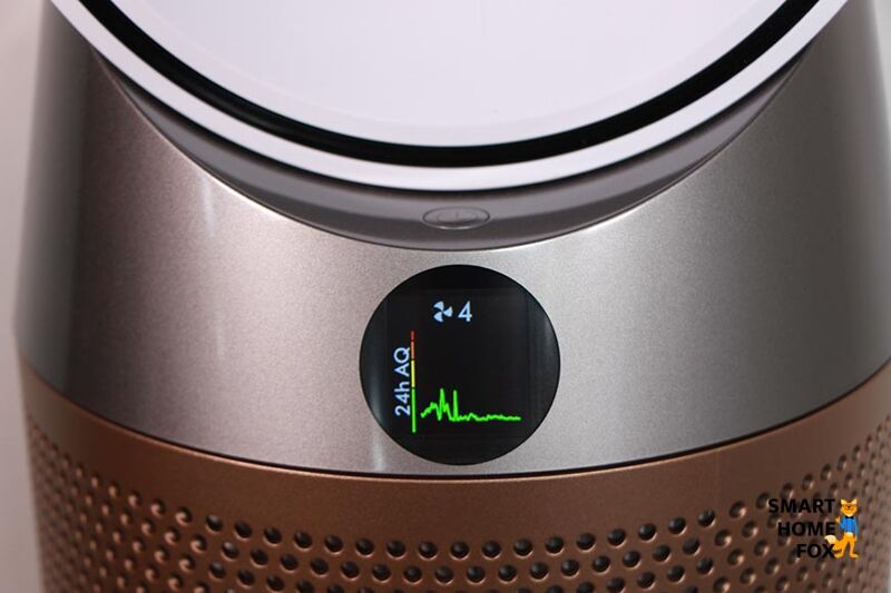 На дисплее воздухоочистителя Dyson Purifier Cool TP09 отображается увеличение и уменьшение измеренных значений.